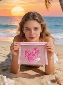 大容量信件和棕榈树图案沙滩化妆包 - 彩色 - 查看 3