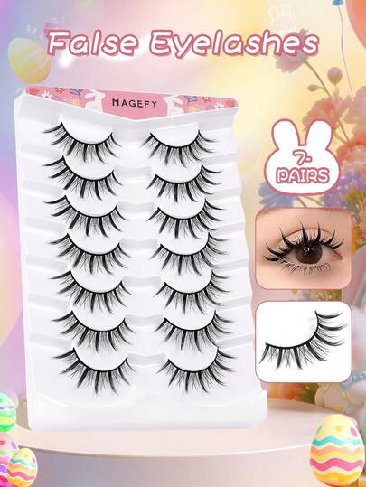 MAANGE 7 pares de pestañas postizas naturales y reutilizables, delicadas y suaves, adecuadas para principiantes, pestañas de bar, pestañas postizas, conejito lindo, pestañas adorables, regalo de Pascua, regalo de Pascua para la novia y la mamá