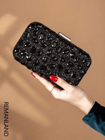 REMANLAND 1pc Luxury Sparkling Crystal Rhinestone Women's Clutch Bag, Elegant Chain Shoulder Bag Suitable For Parties, With Hidden Card Slots Perfect As A Wallet, An Ideal Evening Bag For Ladies, Comes With Detachable Metal Chain For Shoulder Or Crossbody Wear. Suitable For Parties, Galas, Gatherings And Weddings, A Perfect Gift Choice.