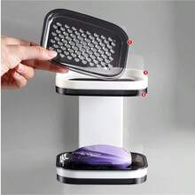 Suporte para Sabonete, Armazenamento Montado na Parede, Adequado para Pia de Cozinha, Chuveiro do Banheiro, Função de Drenagem e Anti-Ferrugem, Atualização Inovadora, Instalação Sem Furos, Design Quadrado de Plástico - Multicolorido - Visão 11