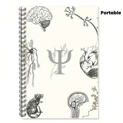 Psikoloji Temalı Spiralli Defter - Beyin, Fobi ve Sanat Temalı Psikoloji Tasarımı, Üniversite Tipi Çizgili Defter, Yüksek Kaliteli Kağıt, Not Alma, Çalışma ve Yaratıcı Yazılar İçin Taşınabilir - Öğrenciler İçin İdeal