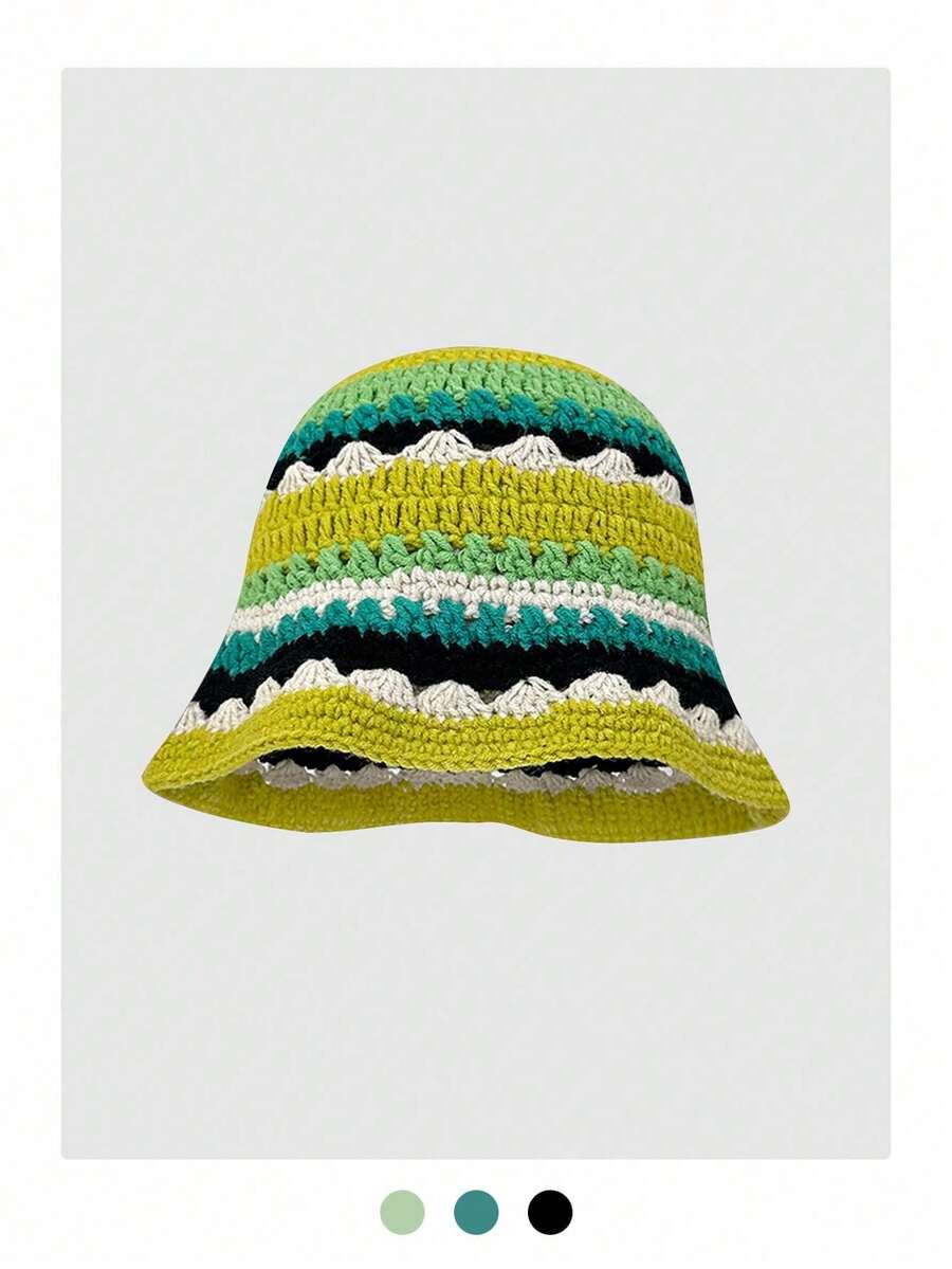 Topi Ember Rajut Buatan Tangan Bergaya Vintage, Desain Bunga Berongga yang Halus, Manis & Serbaguna, Mempesona Bentuk Wajah, Cocok untuk Musim Gugur/Musim Dingin - MultiWarna - View 1