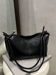 女士韩版简约高品质时尚大容量休闲百搭单肩斜挎包 - 黑色 - 查看 2