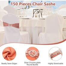 150 Pieces Spandex Stretch Chair Sashes Bows Elastic Chair Cover Bands Ties With Slider Wedding Party Reception Events Universal Ceremony Banquet Decorations (Gold) - Rose Gold - View 3