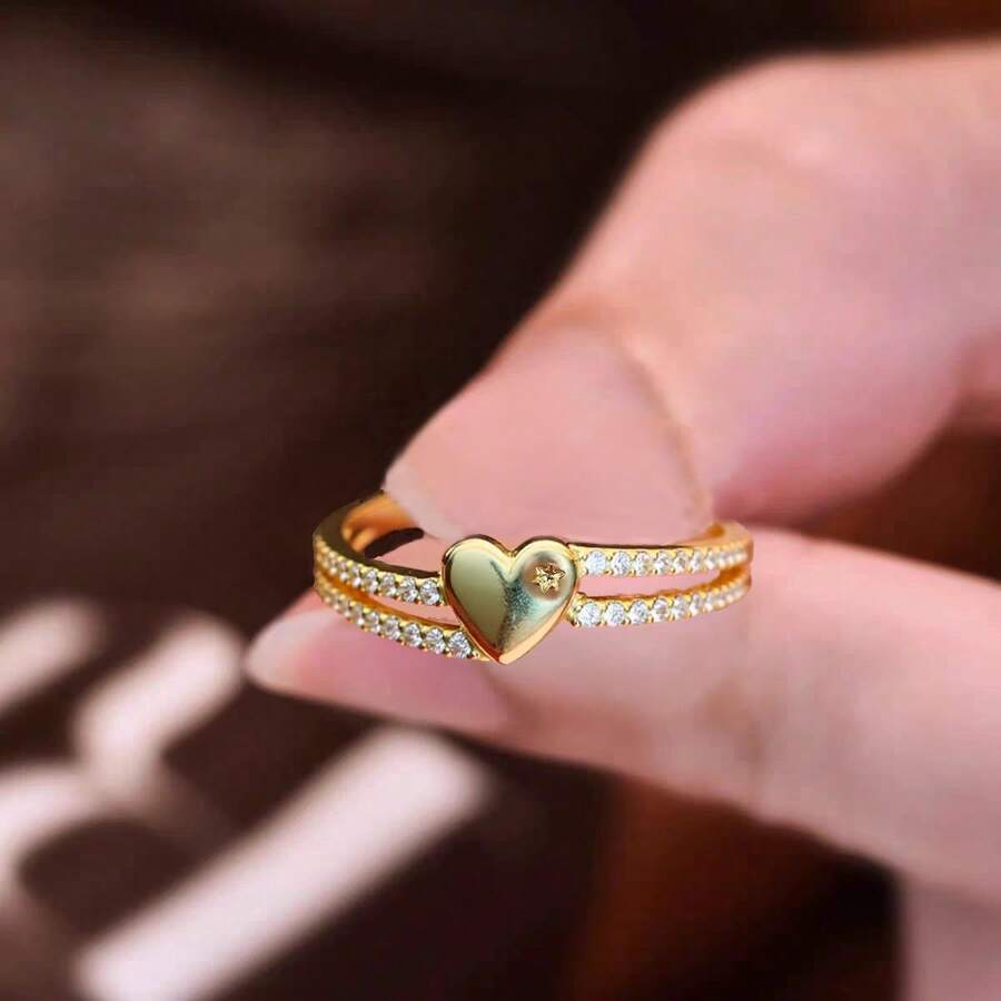 1pc Unique Heart-Shaped Ring, Suitable For Women, Party Jewelry Gift, Romantic Elegant Lady's Ring With Synthetic , Suitable For Daily Wear - Multicolor - View 1