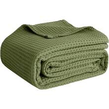100% Cotton Waffle Weave Blankets For Bed - Lightweight, Breathable And Soft For Spring And Summer (Dark Grey, Throw 50" X 60") - 橄欖綠 - 查看 9