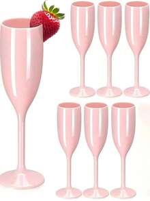 2pcs Pink Champagne Flute Glasses, Reusable Plastic Champagne Cups For Bridal Shower, Wedding, Birthday Party, Christmas, Halloween, New Year - A - View 9