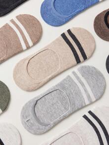 1/5 pares de calcetines casuales de barco para hombres, de rayas de colores aleatorios, de silicona, antideslizantes, transpirables y absorbentes, adecuados para primavera y verano - Multicolor - Ver 4