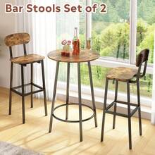 GILLAS - Juego de 2 taburetes de bar modernos con respaldo y reposapiés, estilo industrial para comedor, encimera de cocina, café rústico - Negro - Ver 3