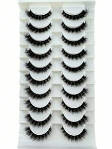 10 Pairs Cat Eye False Eyelashes/3D Faux Mink Natural False Eyelashes, Classic Russian Thick False Eyelash Strips/Soft False Eyelash Strips Set - Black - View 2
