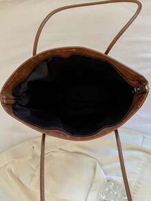 2pcs Women's Black Quilted Lining Tote Bag, Fashion Large Capacity Shoulder Bag, Snap Closure, Casual Street Style, Suitable For Daily Commute & Photography - Coffee Brown - View 4