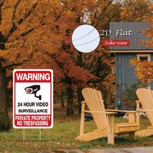 2pcs "Private Property - No Trespassing" Sign, Outdoor CCTV Surveillance Camera Warning Sign, Suitable For Residential And Commercial Premises Security - A - View 2