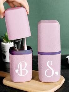 White Art Love Letter A-Z Portable Pink Toothbrush Case, Keeps Your Toothbrush Clean And Ready To Go Anywhere! Travel Toothbrush Holder - Multicolor - View 6