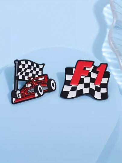 1pc Racing Series Brooch - Chessboard Design - Multipurpose Lapel Pin For Backpacks And Clothes - Collectible Racing Memorabilia - Perfect Gift For Racing Fans