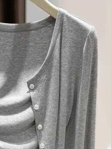 Top de punto vaporoso de rayón, ligera, para primavera/verano - Gris - Ver 3