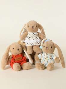 Conjunto de muñecos de peluche de conejo de orejas largas lindos (vestido de lunares/overol rojo/pijama), muñeco de conejo de peluche suave regalo decoración - Multicolor - Ver 9
