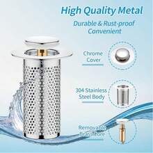 2Pcs Upgraded Universal Pop Up Bathroom Sink Drain Stopper, Press-To-Seal Water Storage, Stainless Steel Filter, Anti-Odor And Anti-Clog Hair Catcher, Fits 1.1-1.5 Inch Washbasin Drains - A - View 5