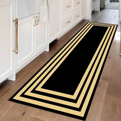 60x18in Washable Gold & Black Area Rug Non-Slip Runner Rug Floor Mat For Kitchen Hallway Bedroom Bathroom Entry, Washable Non Slip Low Pile, Kitchen Entryway Area Carpet