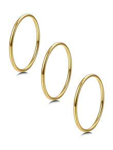 3件套超薄1毫米不锈钢素面可叠戴戒指，女士日常基础款指节戒指 - 金黃色 - 查看 8