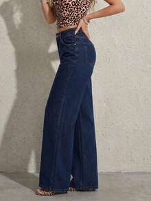 Quần jeans denim trơn màu, kiểu dáng thanh lịch, có cúc, khóa kéo và túi, dành cho nữ, thích hợp cho tiệc tùng, kỳ nghỉ, ở nhà và mặc hàng ngày. - Rửa tối - Xem 7