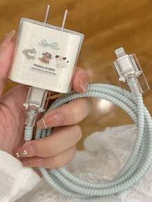 4pcs/Set Casing Pelindung Charger & Kabel TPU Baru dengan Motif Anjing & Pita Biru, Pelindung Kabel Pengisian Daya 18/20W Tahan Lama, Pengatur Kabel Anti-Patah, Cocok untuk Aksesoris Charger 16/15/13/14, Hadiah Lucu untuk Teman - Beraneka warna - View 8