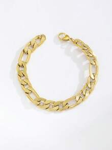 1 pieza Brazalete de cadena de acero inoxidable con platillo volante dorado de moda, accesorio de hip hop para chicos, joyería de calle, accesorio de decoración para fiestas - Dorado - Ver 2