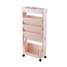5-Tier Movable Bookshelf, Tableside Bookshelf, Floor-Standing Desk Trolley, Book Storage Rack, File Storage Rolling Bookcase, Movable Folder Storage Cart With Wheels, Tableside Storage Cabinet With Wheels. - A - View 8
