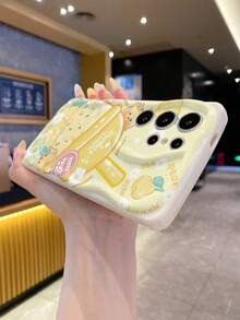 1 pieza Funda de teléfono con protección de lente anti-caída gruesa con diseño de oso de mantequilla y té de boba, compatible con iPhone/Galaxy/Transsion, diseño elegante y minimalista para amantes de la moda, versión internacional, no la versión nacional - Blanco - Ver 6