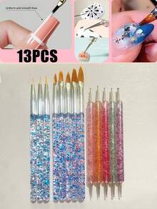 15件套美甲画笔套装，包含美甲网格笔、勾线笔、凝胶指甲油笔，专业美甲绘画画笔，日式简约风格，适用于美甲绘画、线条画、渐变、钩针和UV凝胶美甲，DIY，节日礼物（女士）。 - 彩色 - 查看 14