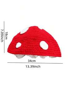 1pc Women's Handmade Crochet Mushroom Beanie Hat, Cute Little Red Riding Hood Style, Warm Knitted Cap For Autumn/Winter, Casual & Party Wear Autumn Accessories, Halloween - Đỏ - Xem 3