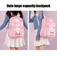 Ba lô hình mặt mèo dễ thương - Ba lô dung tích lớn với dây đeo vai có thể điều chỉnh, khóa kéo nhẹ, in hình Stitch và thiên thần, quà tặng sinh nhật hoặc quà tựu trường, ba lô thường ngày, thiết kế vui nhộn, bền chắc, phù hợp cho thanh thiếu niên, đồ dùng học tập thiết yếu cho năm học mới. - Nhiều màu - Xem 2