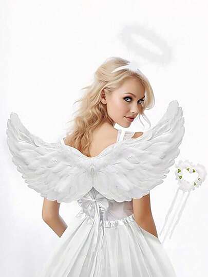 3件套天然羽毛白色天使翅膀，节日天使服装道具，适合摄影、舞台表演、角色扮演