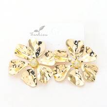 优雅金色花朵耳环，显瘦脸，适合日常佩戴 - 金色 - 查看 2