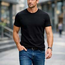 Men's Basic T-Shirt, Plain Cotton, Premium Peruvian Knit - Black - View 6