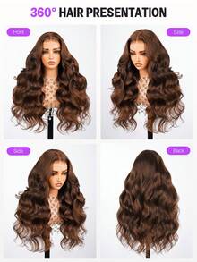 MEGALOOK 6英寸x5英寸波浪形秘鲁原生人发假发，巧克力棕色#4，100%未经加工，180%密度，透明蕾丝前额，可调节 - S4 - 查看 9