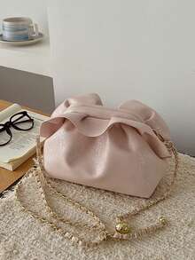 独特设计的褶皱云朵单肩包，时尚百搭的小号斜挎包 - 粉色 - 查看 5