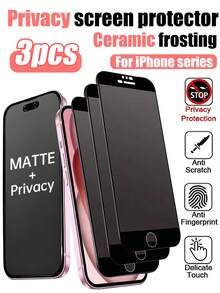 3pcs Matte Privacy Screen Protector, Made Of PET Soft Film, Designed To Cover The Entire Screen. Suitable For IPhone 17/17 Pro Max/17 Pro/17 Air/16 Pro Max/16 Pro/16/15 Pro Max/14 Pro/13 Mini/12/11 Series. Phone Accessories And Compatible With Phone Cases, Suitable As Gifts For Family And Friends. - Black - View 42