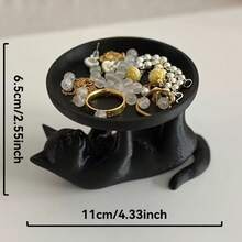 1件多功能貓咪裝飾圓盤，貓奴收藏好物，適合作為居家、辦公室、梳妝台與床頭櫃的珠寶收納盤，百搭梳妝台配件，可愛寵物主題家居裝飾 - 彩色 - 查看 3