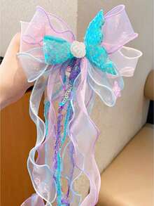 1/2 piezas Clips para el cabello con lazo de malla y estrella de mar de moda minimalista para adolescentes, serie oceánica, versátil para fiestas y vacaciones, accesorios para el cabello - Multicolor - Ver 3
