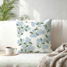 1个蓝色绣球花印花枕套（不含枕芯），尺寸为17.7*17.7英寸（45*45厘米），单面印花，聚酯纤维材质，法式清新风格，适用于沙发、床、客厅、卧室、汽车、办公室、酒店装饰，四季皆宜，是馈赠亲朋好友的理想之选。 - 彩色 - 查看 4