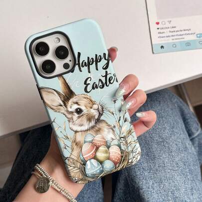 Easter Bunny & Floral Egg 2-In-1 Protective Phone Case, Durable Dual-Layer Shockproof Cover, Excellent Protection For IPhone 17/16/15/14/13/12/11/Plus/Pro/Max, Also A Great Birthday/Christmas Gift For Loved Ones