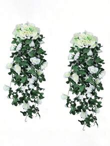1/2pcs 35 Inch 18 Flower Head Artificial Rose Vine, Faux Flowers, Red Artificial Rose Hanging Garland, Suitable For Mother's Day Gift, Graduation Ceremony, Bathroom, Room Decor, Wedding Backdrop, Bridal Shower, Birthday Party, Home Living Wall, Garden Arch, Balcony, Outdoor Fence - Multicolor - View 9