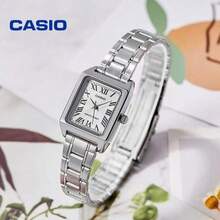 Đồng hồ Casio nữ mặt vuông, dây đeo thép không gỉ màu bạc, thiết kế hình học hiện đại, mặt số trắng, máy quartz analog, món quà thời trang dành cho phái nữ LTP-V007D-7B - Một cỡ - Xem 2
