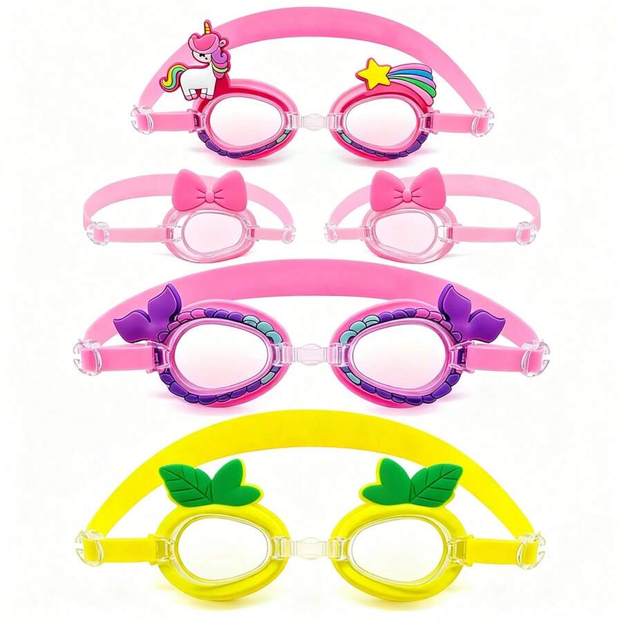 1副儿童游泳镜，PC镜片，防水防雾硅胶材质，适合3-12岁男孩女孩 - 粉色 - 查看 1
