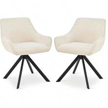Goeurvant Sillas de comedor giratorias 360° acolchadas de estilo solapa con brazos y patas de metal para comedor, sala de estar, oficina - Juego de 2 / Juego de 4 / Juego de 6--Chenilla Crema - Crema/Chenilla - Ver 3
