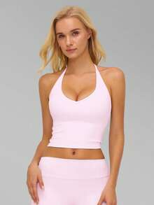 MFVIM Women's Halter Sports Top, Fashionable Breathable Comfortable Casual Sports Tank Top - Baby Pink - View 7