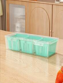 1 Conjunto de Recipientes Reutilizáveis para Armazenamento de Alimentos com Tampas, Caixas Organizadoras Transparentes de 3 Compartimentos para Geladeira para Salada, Frutas, Vegetais, Condimentos, Caixa de Almoço Portátil para Viagem e Uso Externo - Multicolorido - Visão 11