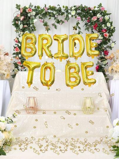 1/10pcs Wedding Balloon Set, Includes Gold "BRIDE TO BE" Balloon Banner And Gold Ring Confetti Mix, Suitable For Wedding, Engagement, Bridal Shower, Bachelorette Party, Indoor/Outdoor Photography Decor