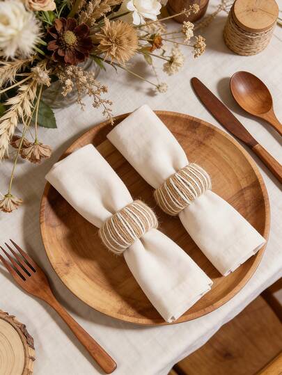 2pcs Linen Napkin Rings, Luxury Texture, Durable Desktop Decor, Suitable For Room, Dining Table, Home, Party Decoration, Fit For Holiday, Party, Gathering, Birthday, Wedding, Gift, Dinner, Outdoor, Picnic