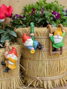1pc Cute Gardening Gnome Decor - 1pc Vibrant Color And Handcrafted Resin Gnome Figurine, Ideal For Potted Plants, Fairy Gardens, Indoor/Outdoor Mini Ornaments, Suitable For Yard, Garden, Home Decor, Perfect Gift For Gardening Enthusiasts And Gnome Collectors - Multicolor - View 4